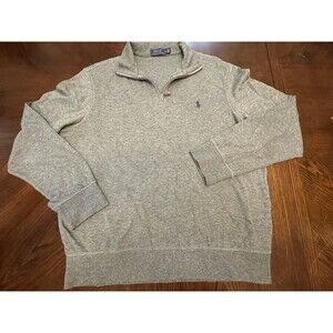 Polo Ralph Lauren Pullover Mens Large Gray Quarter Zip Sweatshirt Navy Pony Logo